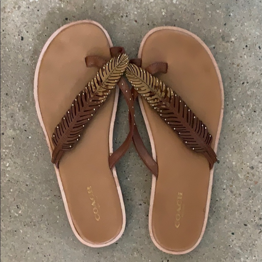 Coach slide sandal with feather detail